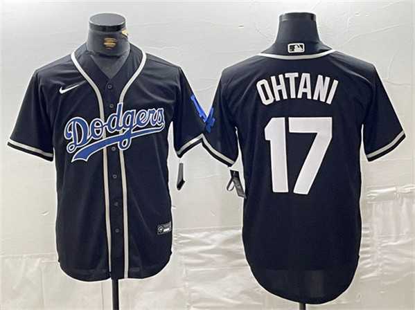 Men%27s Brooklyn Dodgers #17 Shohei Ohtani Black Cool Base With Patch Stitched Baseball Jersey->los angeles dodgers->MLB Jersey